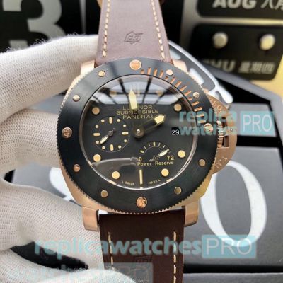 Buy Online Copy Panerai Luminor Submersible Black Dial Brown Leather Strap Watch